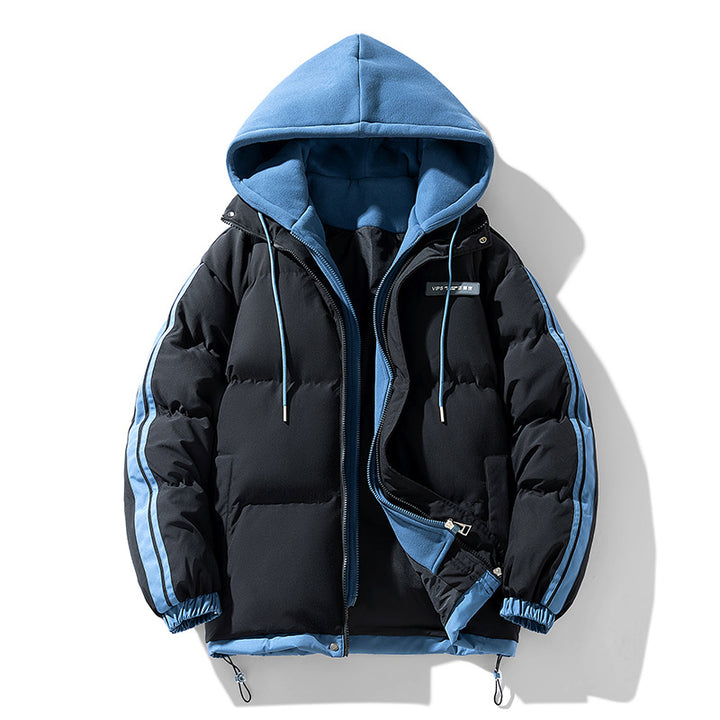 Herren wattierter Parka-Hybrid mit innenliegendem Hoodie, seitlichen Streifen und Zwei-Wege-Reißverschluss Drune