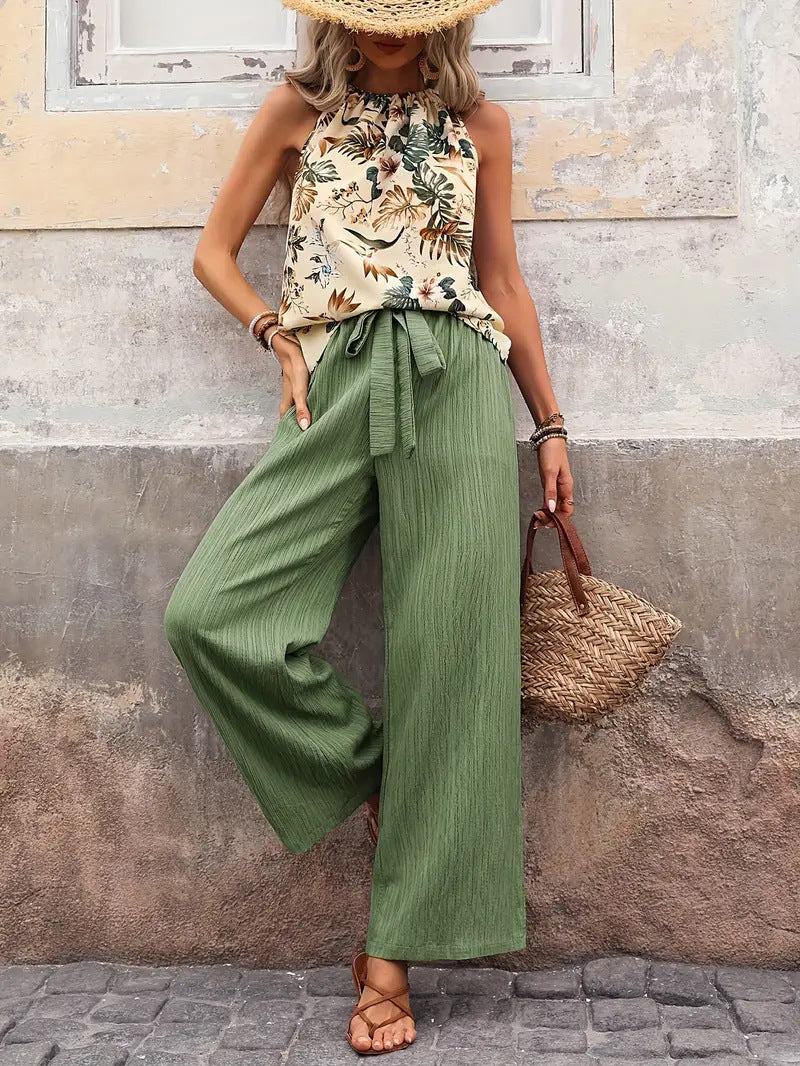 Damen Lässiges Oberteil mit floralem Print und weit geschnittener Hose Drune