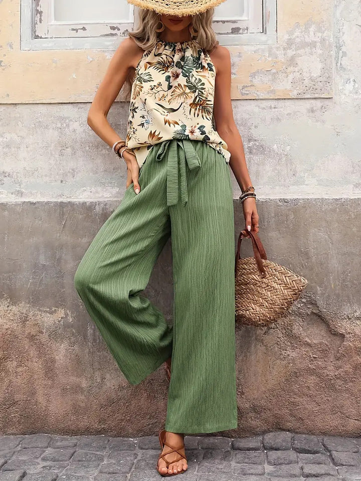 Damen Lässiges Oberteil mit floralem Print und weit geschnittener Hose Drune