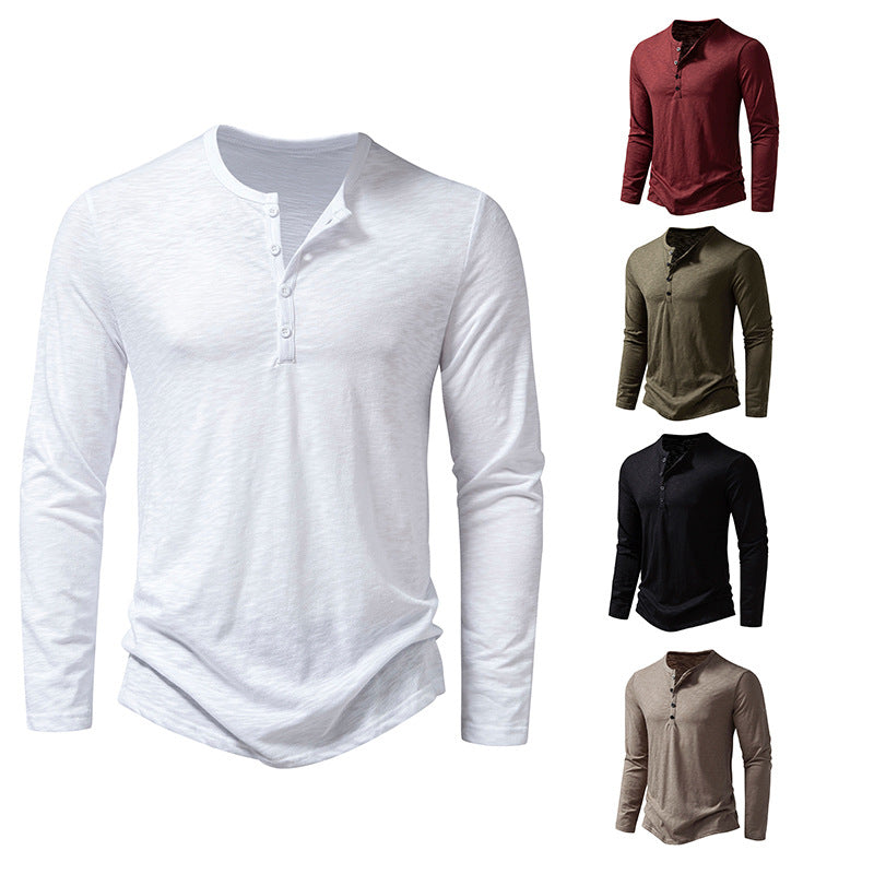 Herren nan Feinstrick-Henley mit Rundhalsausschnitt, verdeckter Knopfleiste und figurbetonter Passform Drune