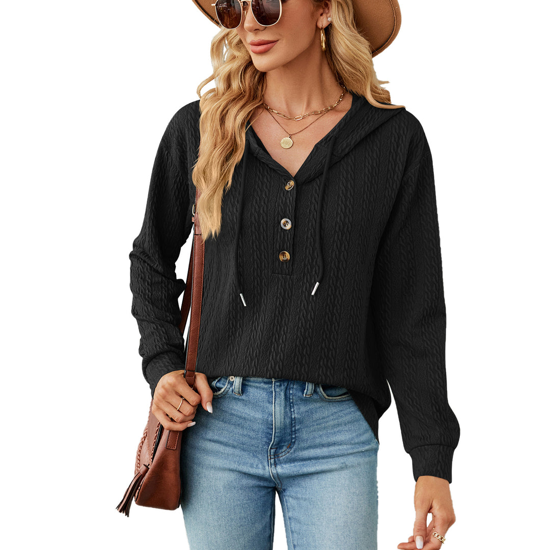 Damen lässiger Kapuzenpullover mit strukturierter Oberfläche und Knopfdetails Drune