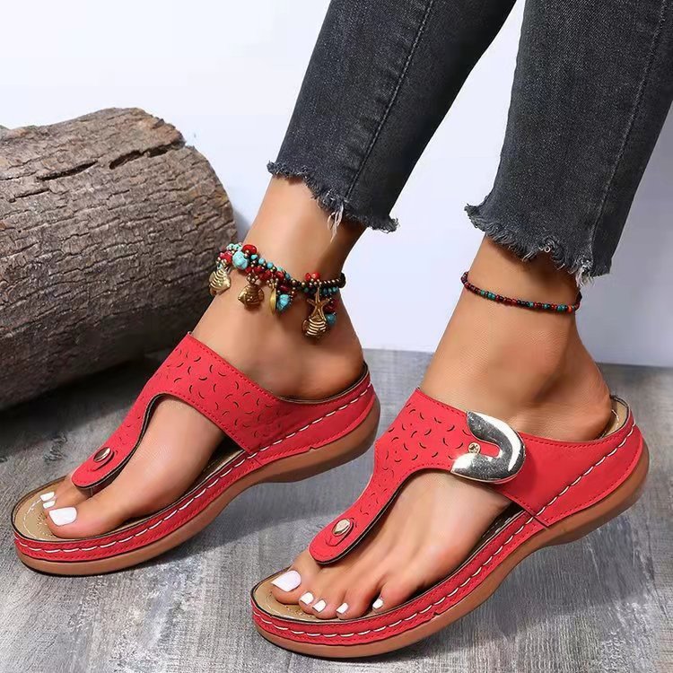 Damen Komfortable Zehentrenner-Sandalen mit anatomischem Fußbett und modischem Riemendesign Drune
