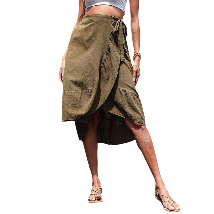 Damen Wickelrock mit asymmetrischem Saum und verspielten Rüschendetails Drune