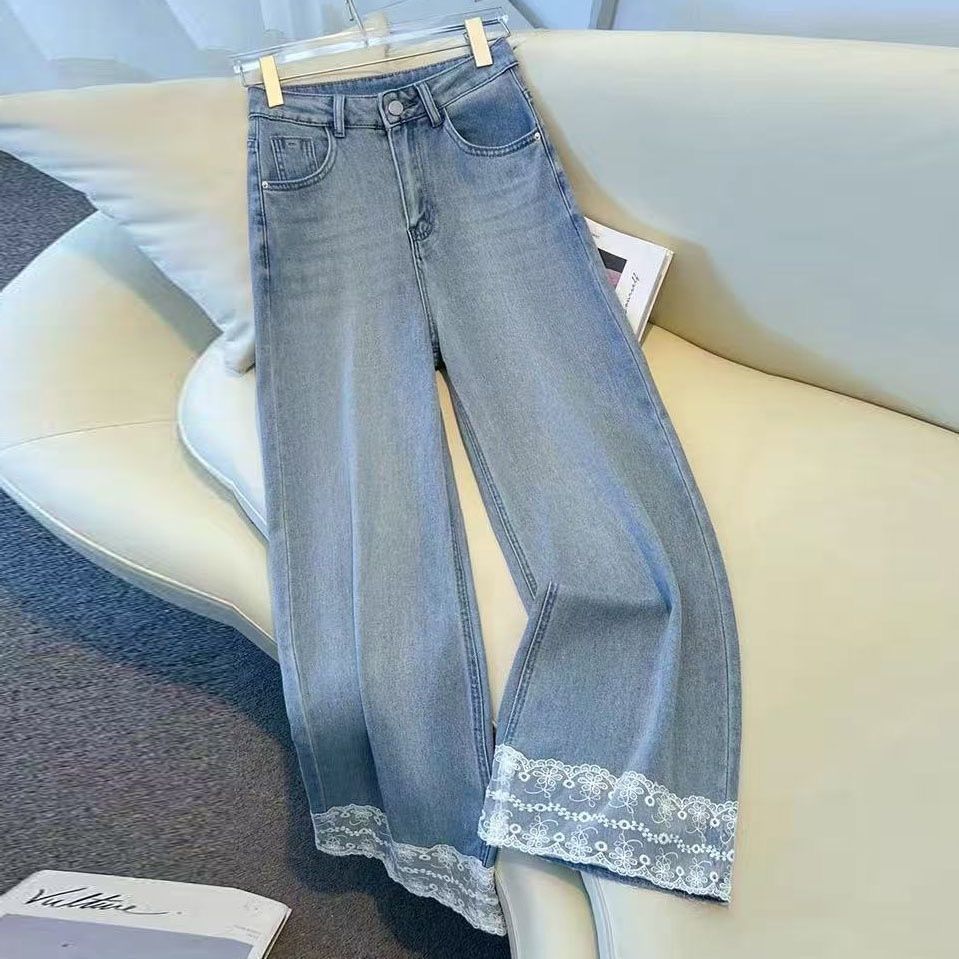 Damen Weitgeschnittene Jeans mit zartem Spitzenbesatz Drune