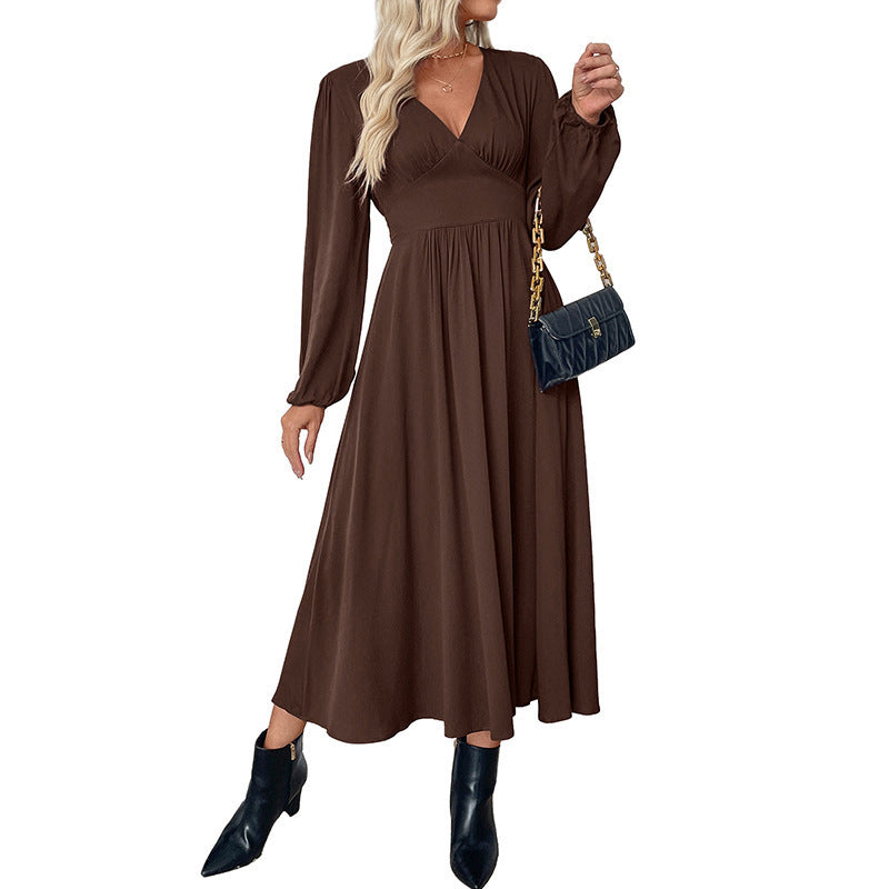 Damen Elegantes Langarm Maxikleid Drune