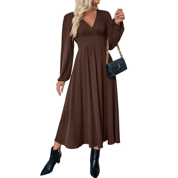 Damen Elegantes Langarm Maxikleid Drune