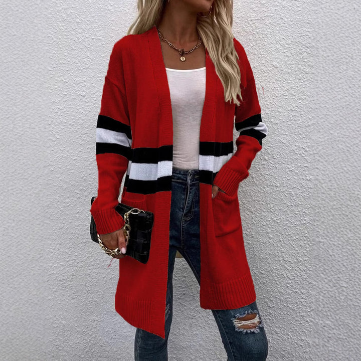 Damen Strickcardigan mit modischem Streifendesign und offenen Vorderteilen Drune