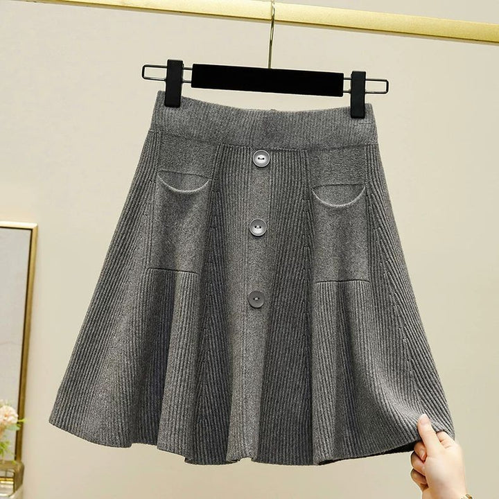 Damen Eleganter Strickrock mit Knöpfen Drune