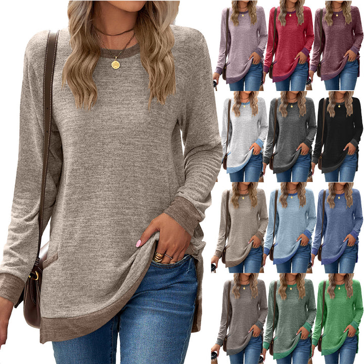 Damen Langarmshirt mit Kontrastdetails und Seitentaschen Drune