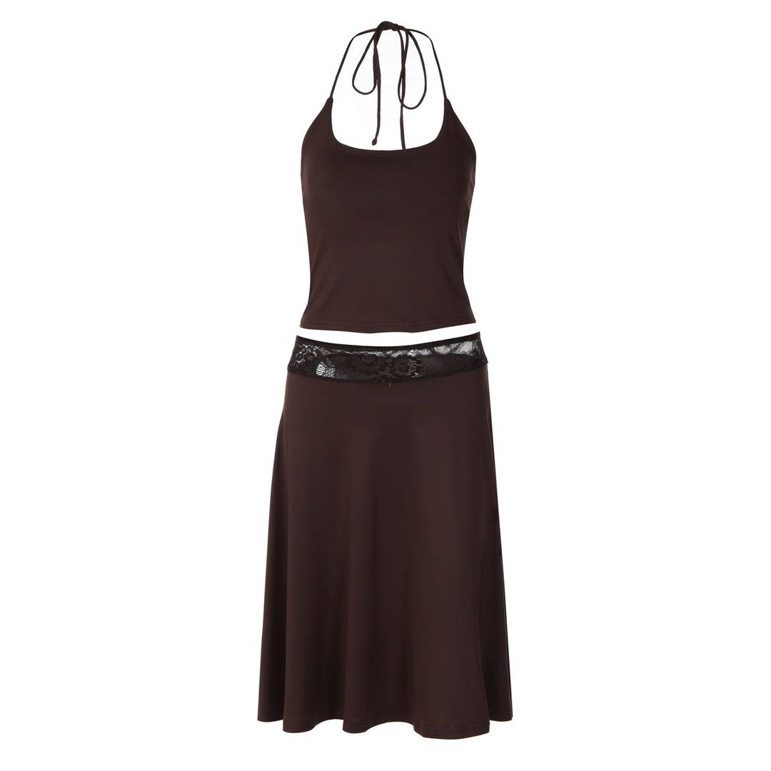 Damen elegantes Trägerkleid mit Spitzenakzent und fließendem Schnitt Drune