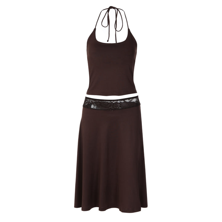 Damen elegantes Trägerkleid mit Spitzenakzent und fließendem Schnitt Drune