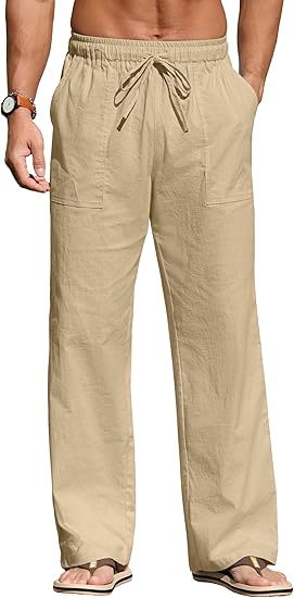 Herren nan leichte Leinenhose mit elastischem Bund, Kordelzug und aufgesetzten Taschen Drune