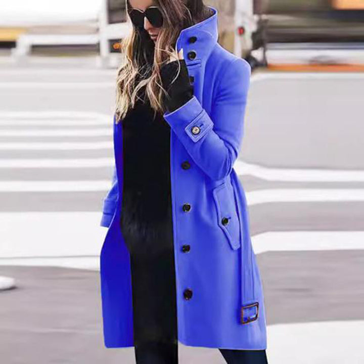 Damen modischer Trenchcoat mit hoch geschlossenem Kragen und praktischen Taschen Drune