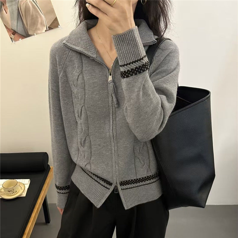 Damen Strickjacke mit elegantem Zipper und strukturiertem Zopfmuster Drune