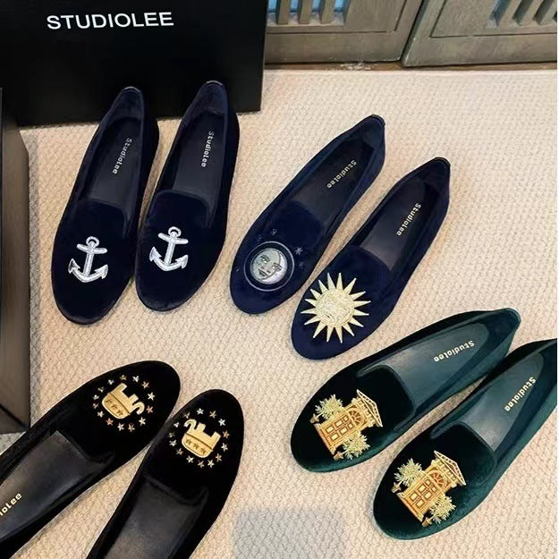 Damen Bestickte Samt Slipper Drune
