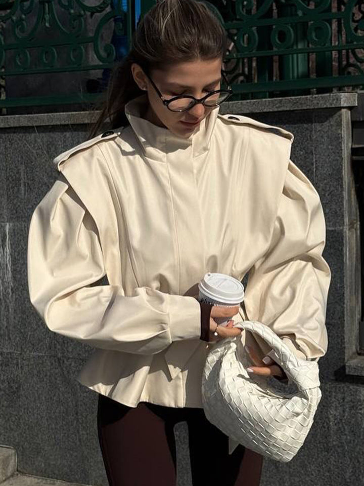 Damen Taillierte Peplumjacke mit Bindegürtel und voluminösen Ärmeln Drune