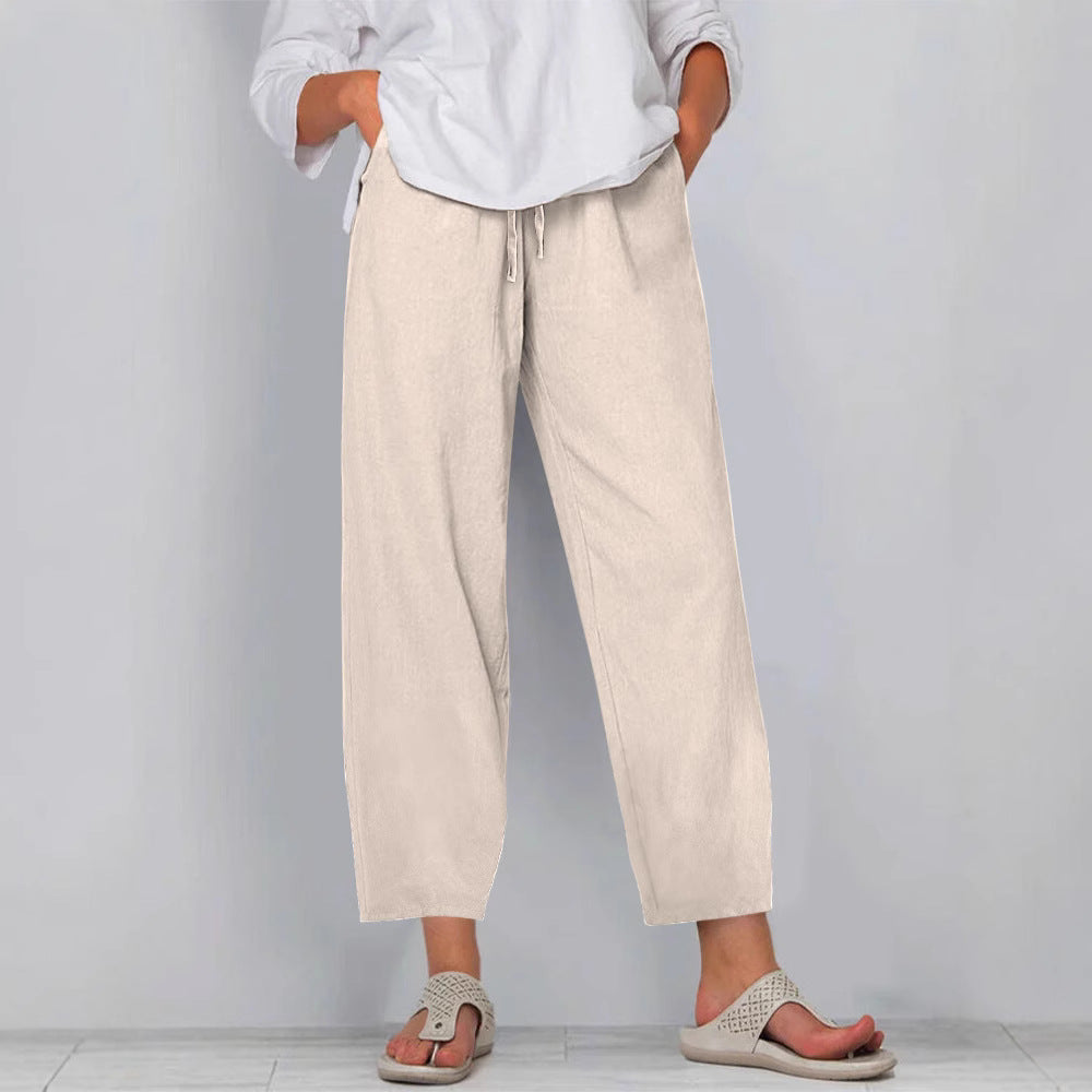 Damen Relaxed Culotte-Hosen mit Kordelzug, Seitentaschen und Knöchellänge Drune