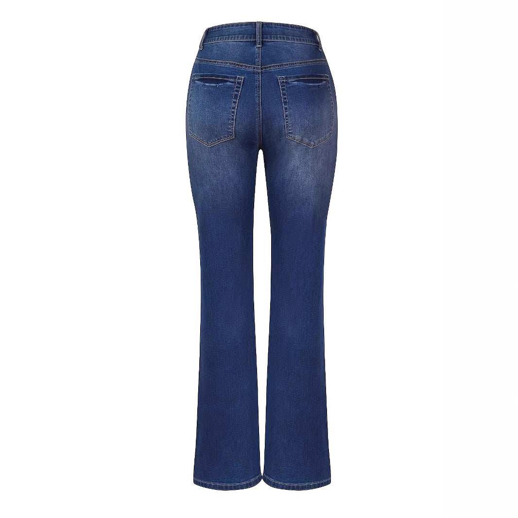 Damen Hochtaillierte Button‑Fly Flared‑Jeans mit sculptender Mittelnaht Drune