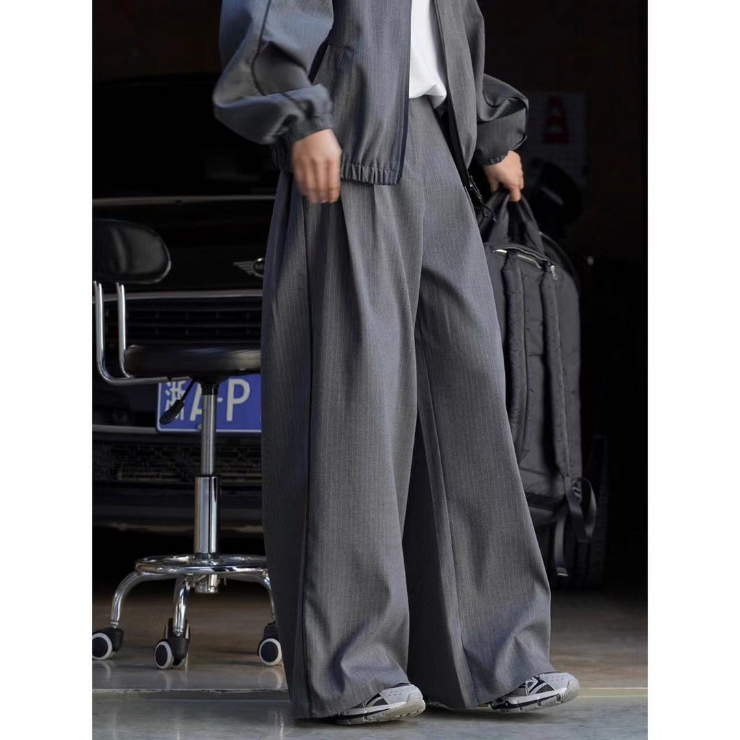Damen weite Nadelstreifen-Hose mit hohem Bund und weitem Bein Drune