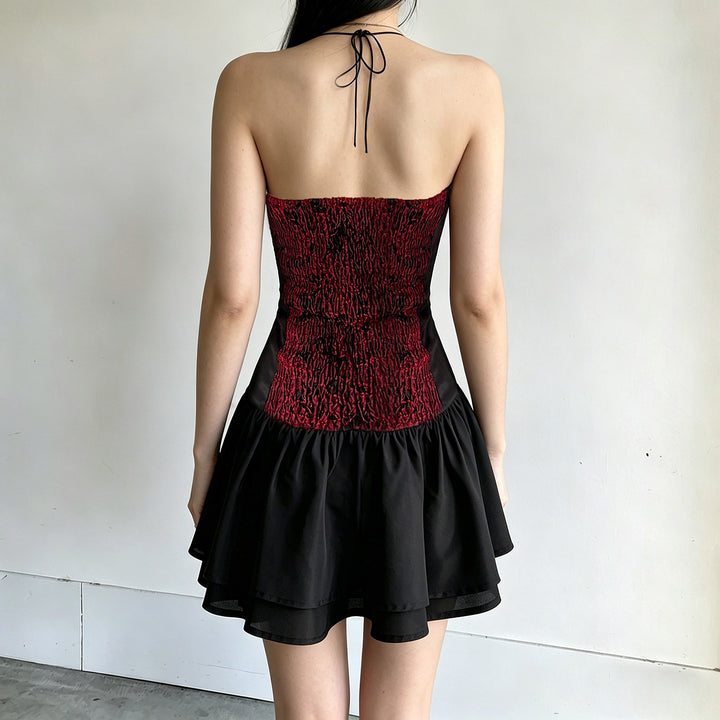 Damen Trägerkleid mit Corsagen-Design und voluminösem Rock Drune