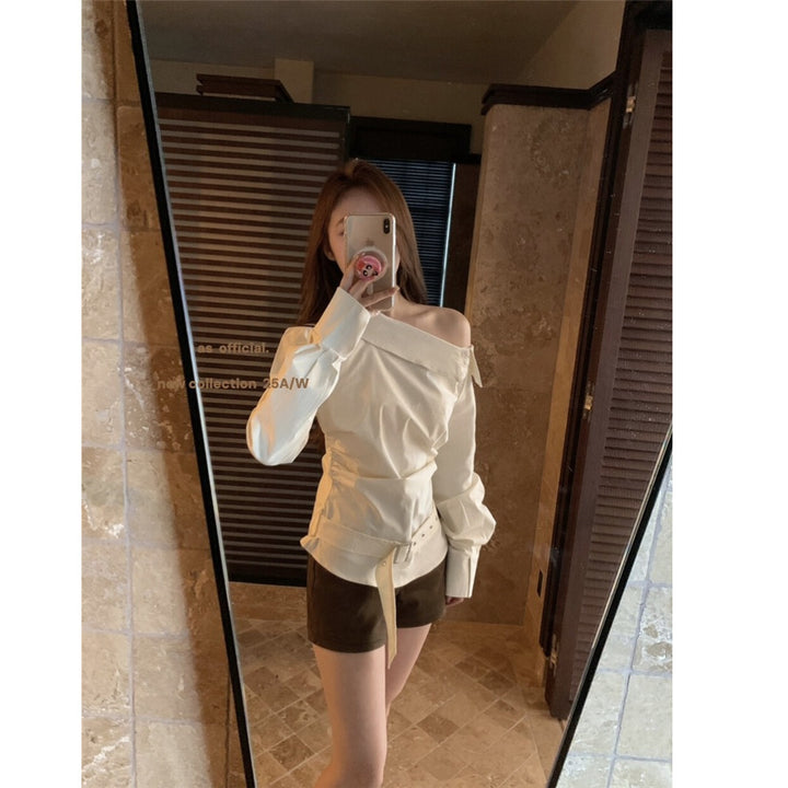 Damen Off-Shoulder Bluse mit eleganter Drapierung Drune