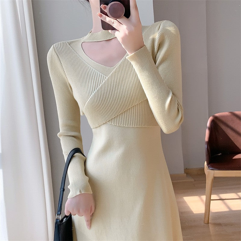 Damen Strickkleid mit modischem Wickeldesign und elegantem Cut-Out Drune