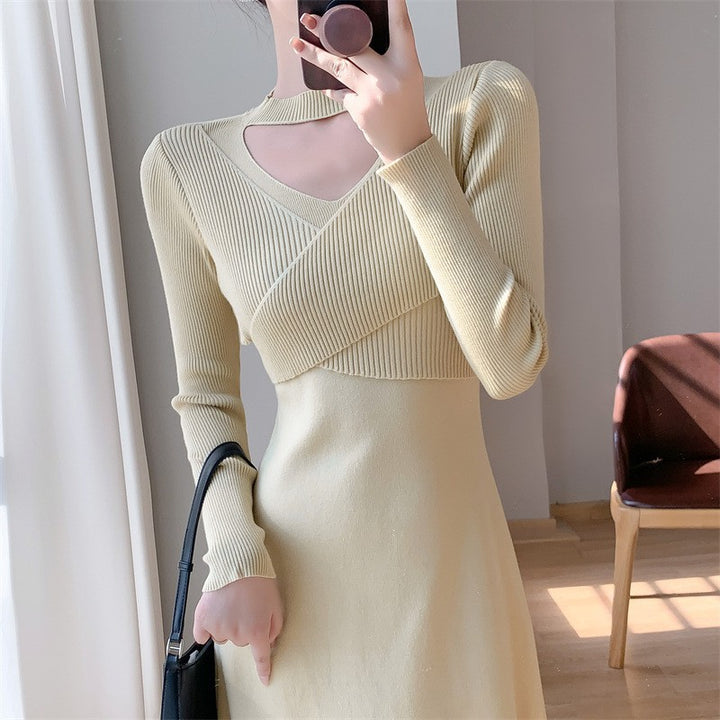 Damen Strickkleid mit modischem Wickeldesign und elegantem Cut-Out Drune