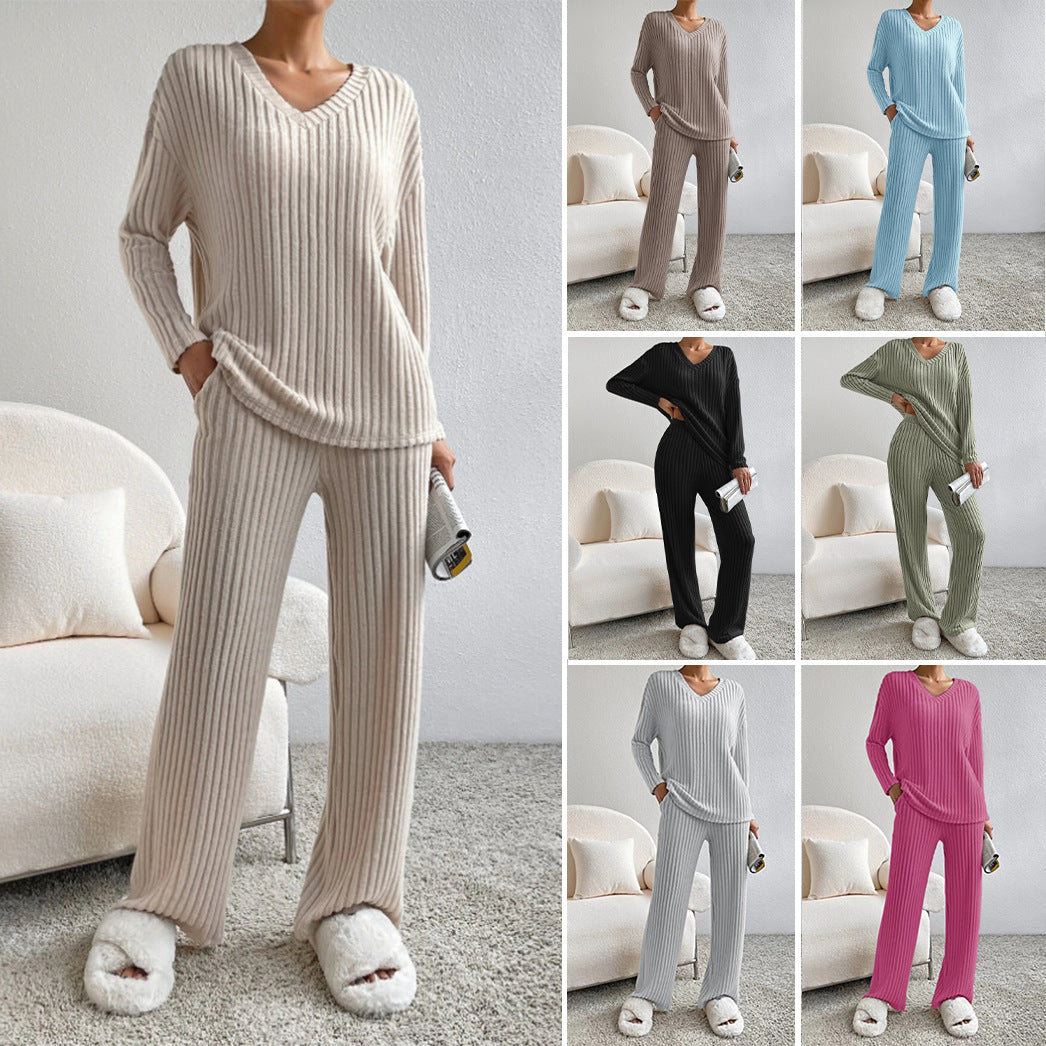 Damen Lässiges Freizeitsweat-Set mit V-Ausschnitt und weitem Schnitt Drune