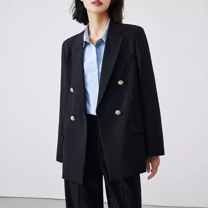 Damen Doppelreiher Blazer mit glänzenden Knöpfen Drune