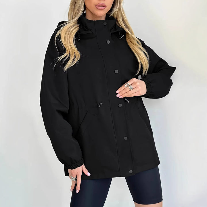 Damen Wasserabweisender Kurzparka mit Kapuze, Tunnelzug und Druckknopf-Leiste Drune