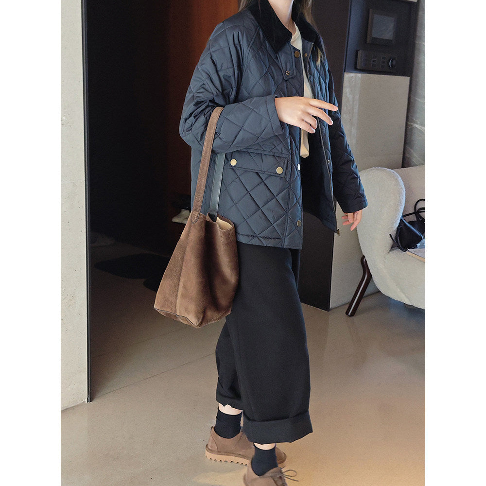 Damen Modische Steppjacke mit Kragen Drune