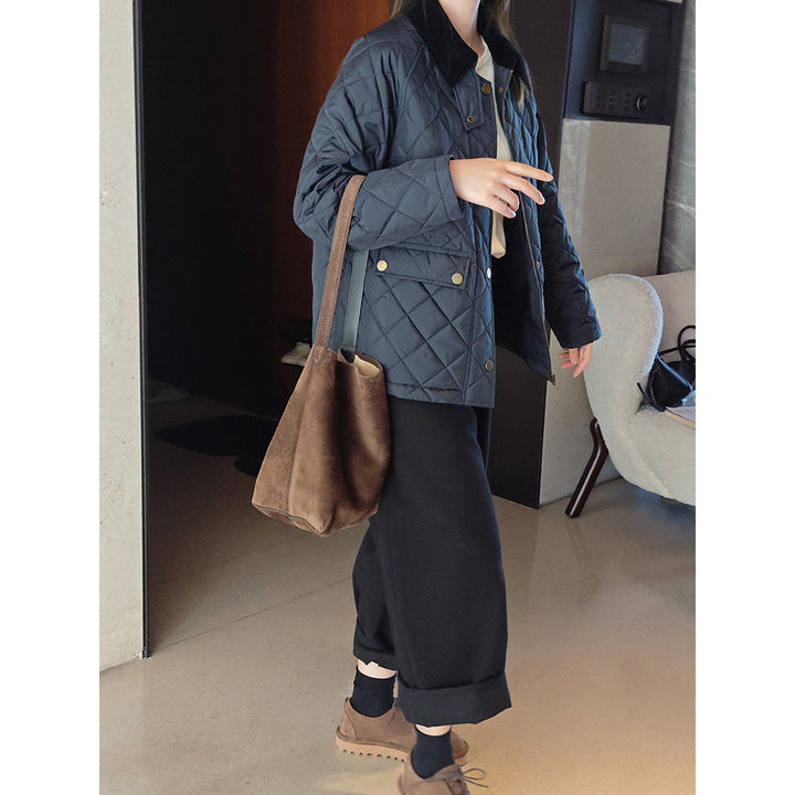 Damen Modische Steppjacke mit Kragen Drune