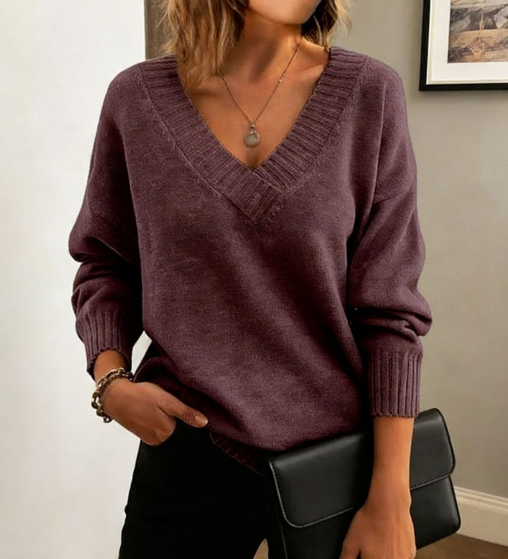 Damen Feinstrickpullover mit tiefem V-Ausschnitt und überschnittener Schulter Drune