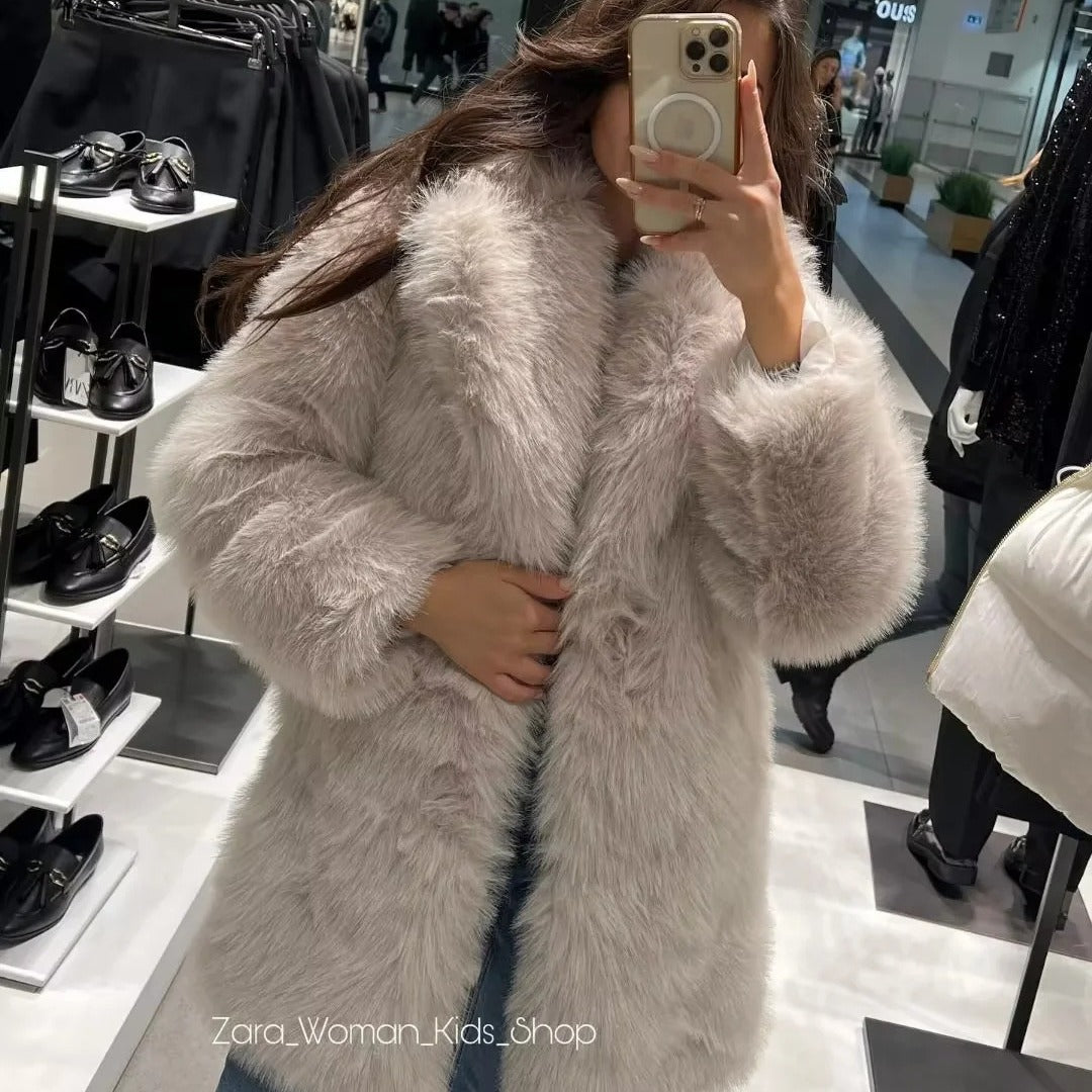 Damen Plüschjacke mit elegantem Revers und praktischen Taschen Drune