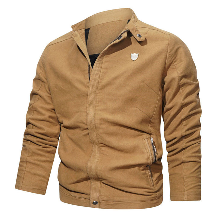 Herren Slim-Fit Canvas Blouson mit Stehkragen, verdecktem Reißverschluss und Reißverschlusstaschen Drune