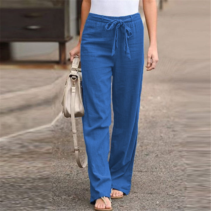 Damen gemütliche Leinenhose mit verstellbarem Bund Drune