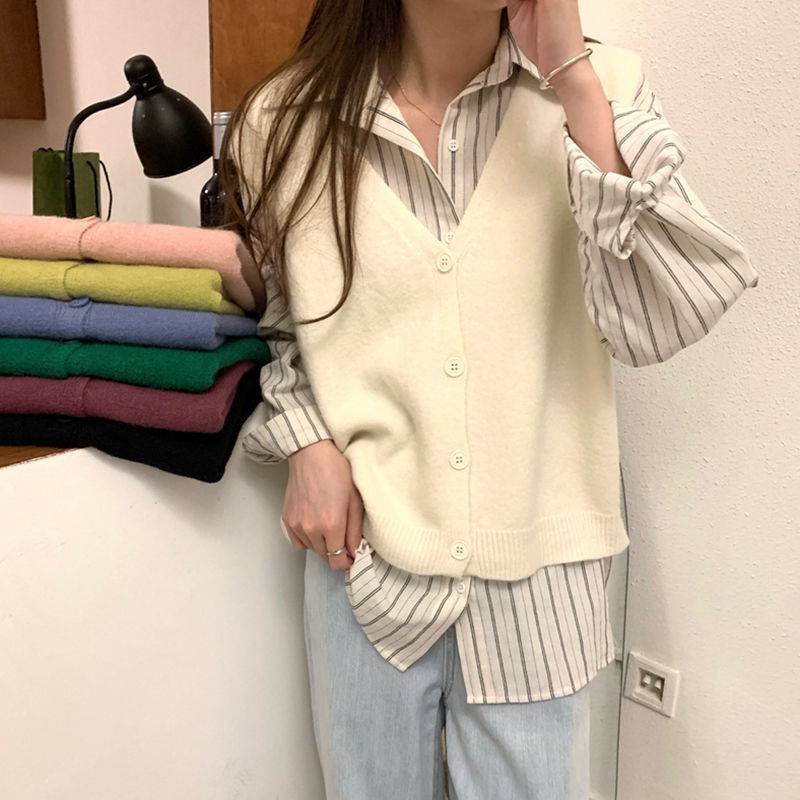 Damen Strickweste mit elegantem V-Ausschnitt und Knopfverschluss Drune