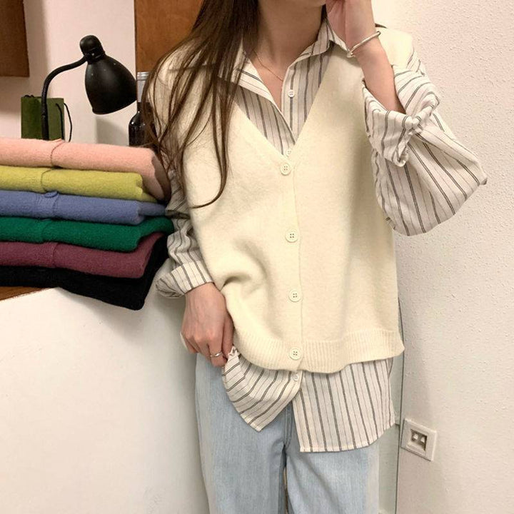Damen Strickweste mit elegantem V-Ausschnitt und Knopfverschluss Drune