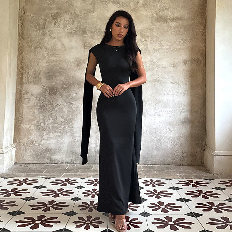 Damen elegantes Maxikleid mit raffinierten Ärmeldetails und fließender Silhouette Drune