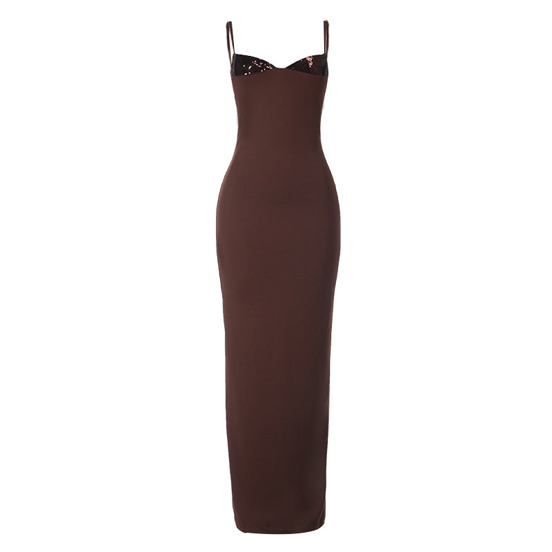 Damen elegantes Bodenkleid mit schimmernden Akzenten Drune
