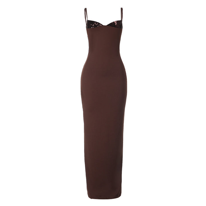 Damen elegantes Bodenkleid mit schimmernden Akzenten Drune