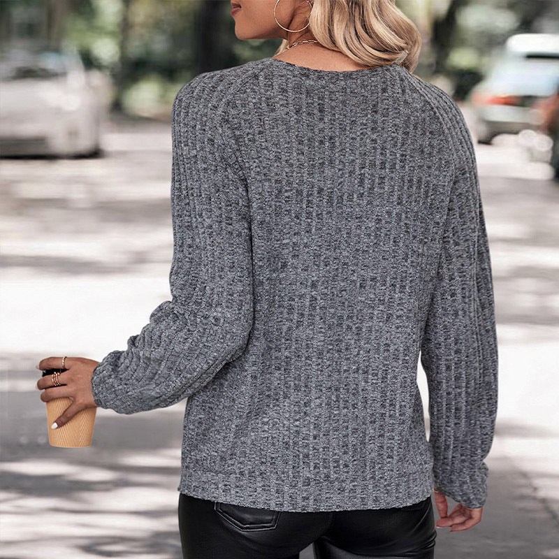 Damen Strukturierter Grobstrickpullover mit Rundhalsausschnitt und legerer Passform Drune
