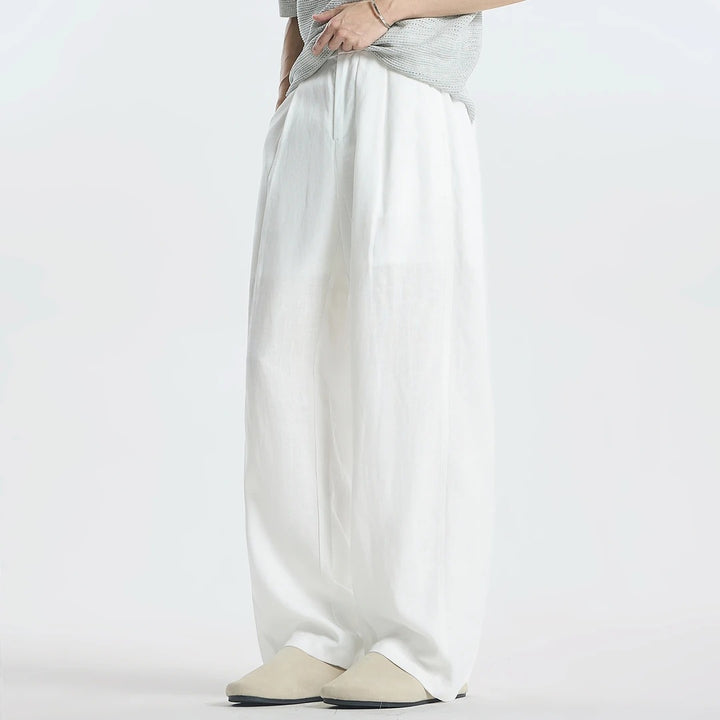 Damen Weitgeschnittene Leinenhose mit seitlichen Taschen Drune