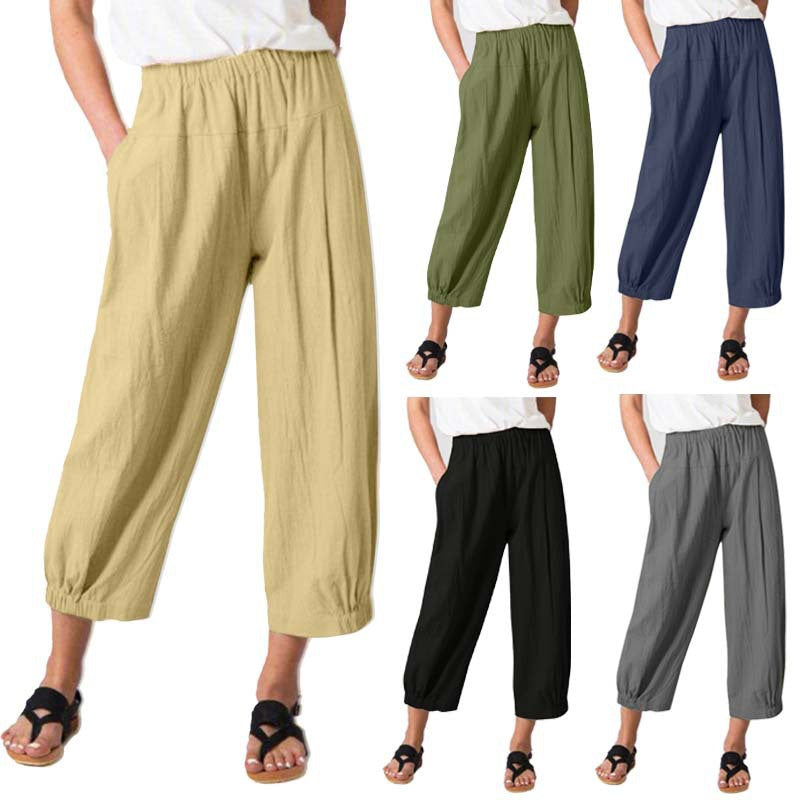 Damen lässige Palazzo-Hose mit elastischem Bund und Seitentaschen Drune