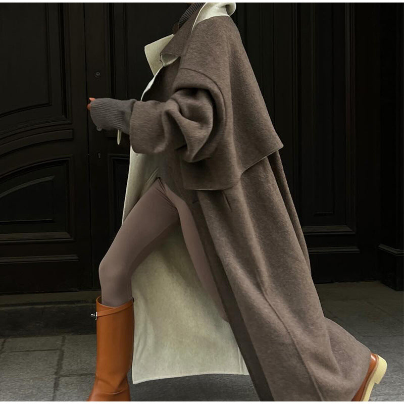 Damen eleganter und bequemer Wollmantel mit kontrastierendem Kragen Drune