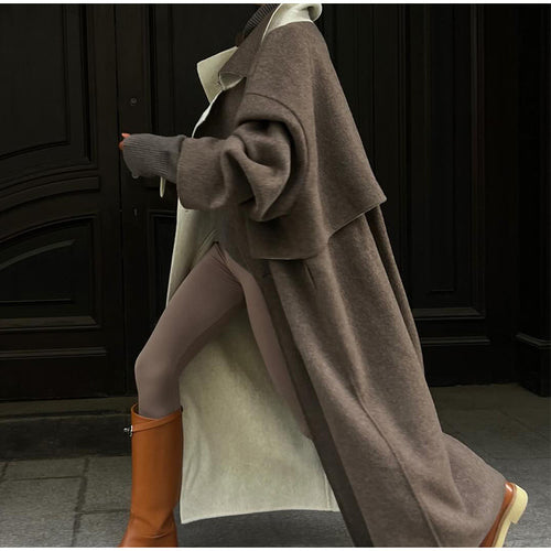 Damen eleganter und bequemer Wollmantel mit kontrastierendem Kragen Drune