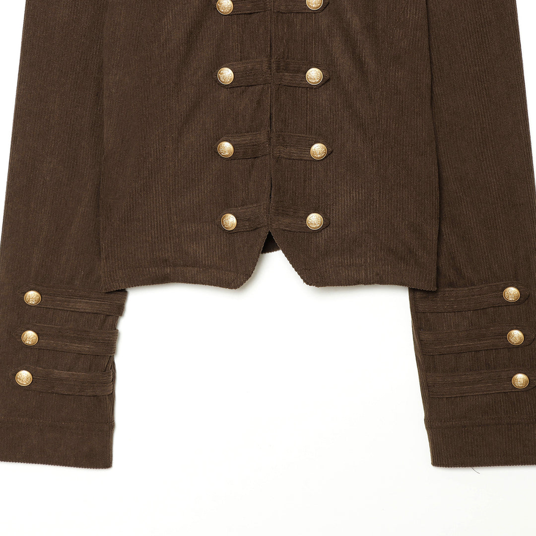 Damen nan taillierte Military-Jacke im Cord-Look mit Stehkragen und goldfarbener Zierknopfleiste Drune