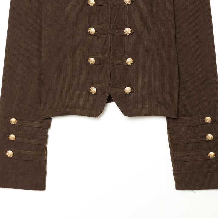 Damen nan taillierte Military-Jacke im Cord-Look mit Stehkragen und goldfarbener Zierknopfleiste Drune