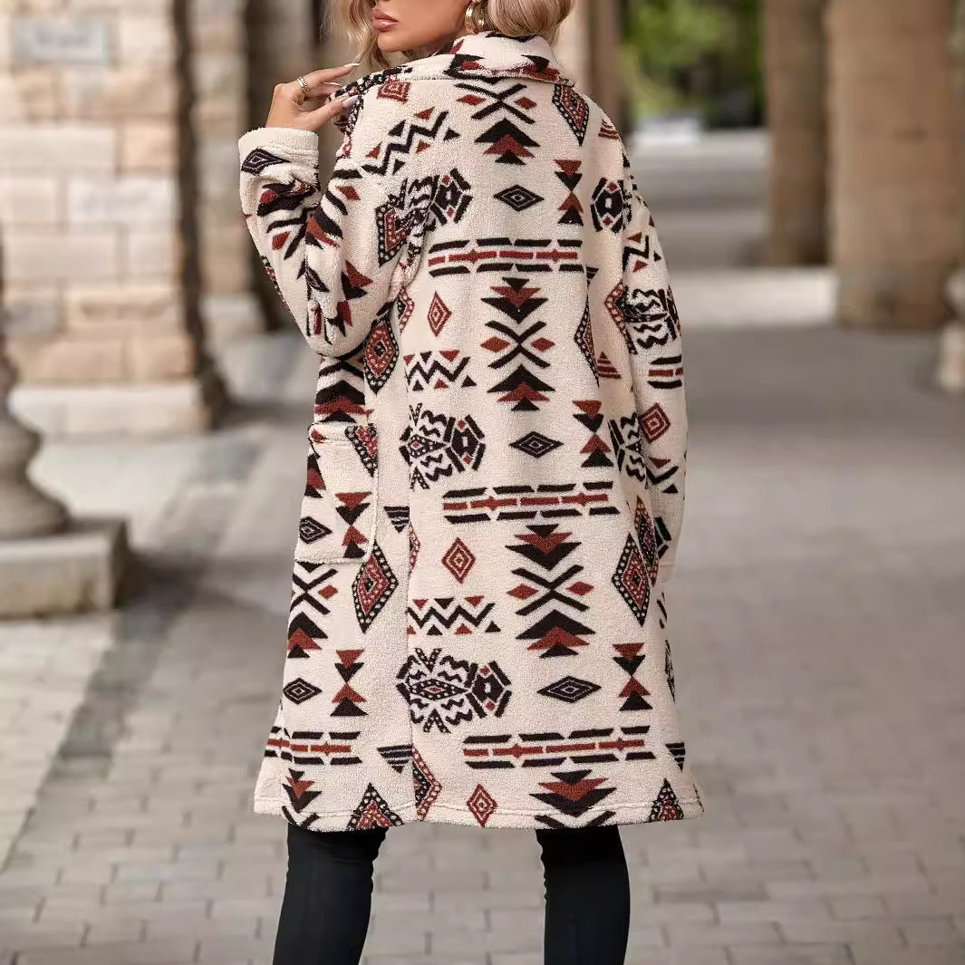 Damen modische Teddyjacke mit einzigartigem geometrischem Muster Drune