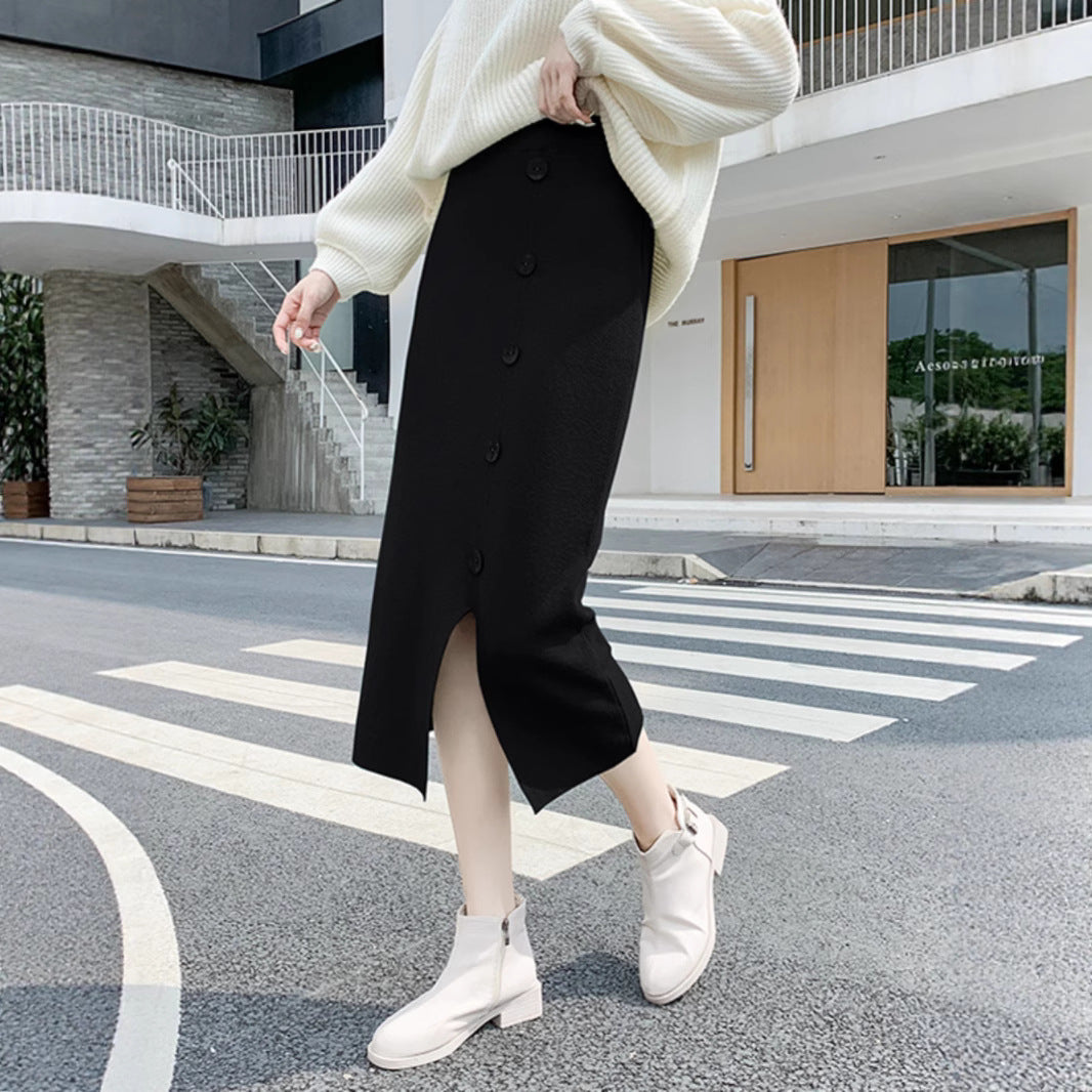 Damen Eleganter Maxi-Rock mit Knopfdetails und Schlitz Drune